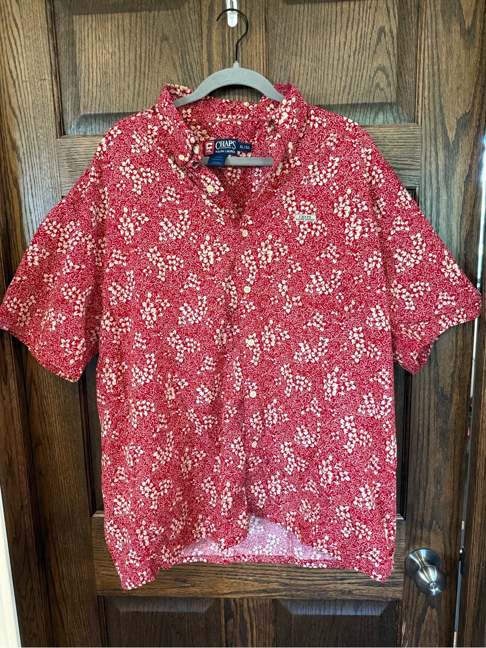 Ralph Lauren Red and White Floral Short-Sleeve Button-Down Shirt